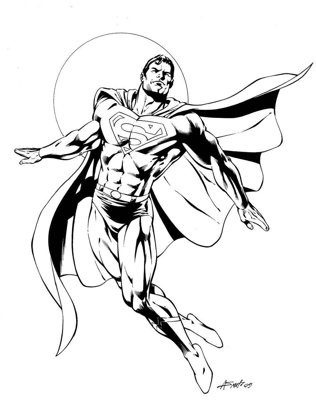 Drawing of Superman stylized to color