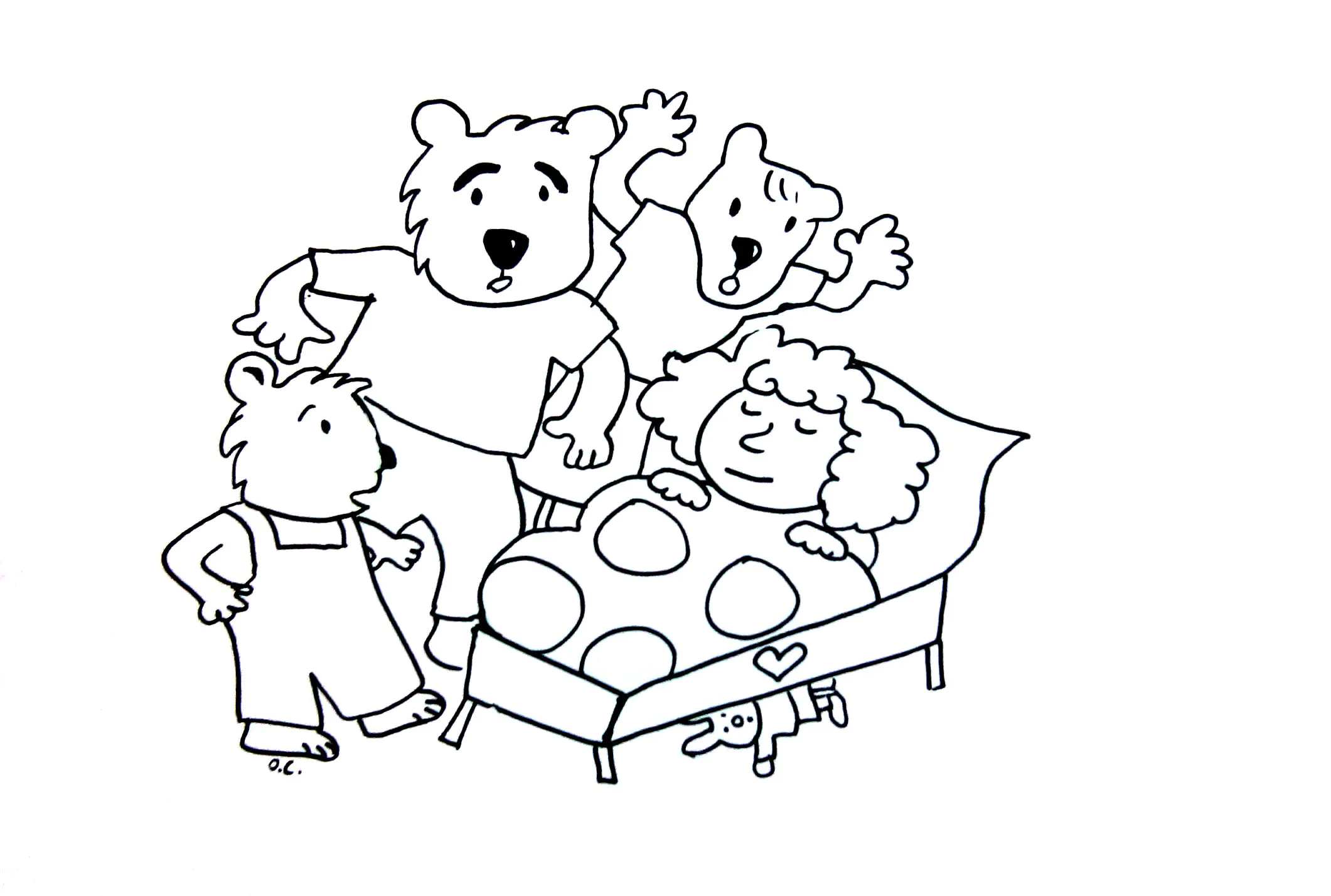 Goldilocks and the three bears (Printable Tale Coloring Page for Kids)