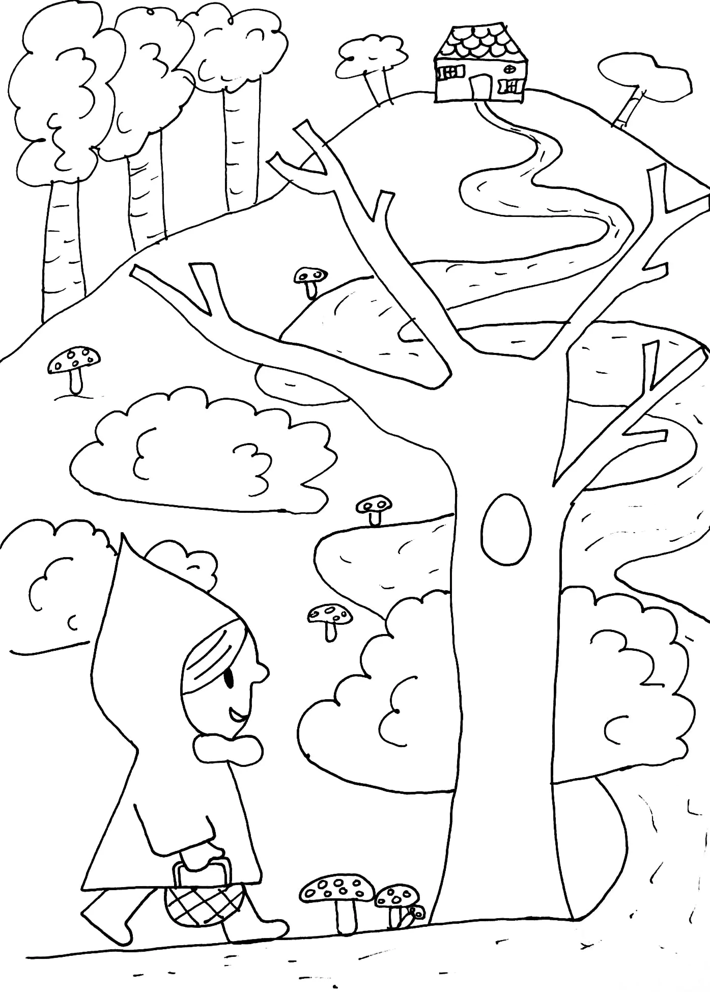Little Red Riding Hood (easy) (Printable Tale Coloring Page for Kids)