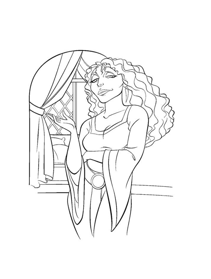 Beautiful Tangled coloring page : the nasty Mother Gothel