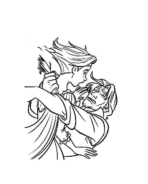 Funny Tangled coloring page : Rapunzel with Flynn Rider