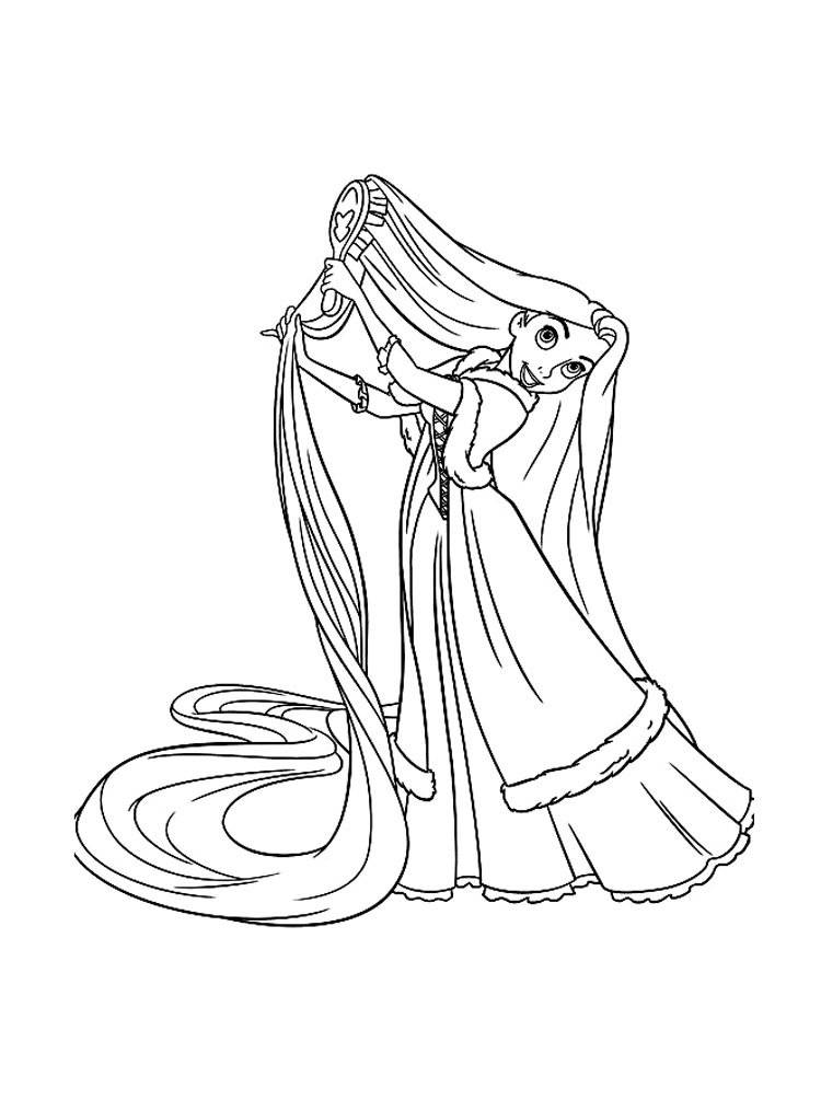 Tangled coloring page to download for free : Rapunzel styling hair
