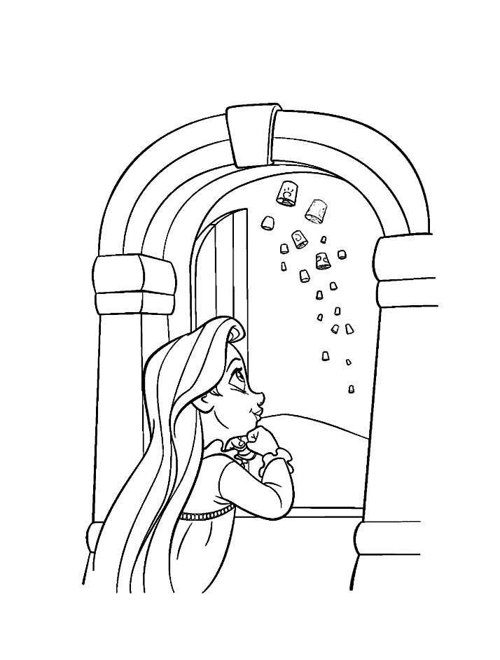 Beautiful Tangled coloring page to print and color : little Rapunzel