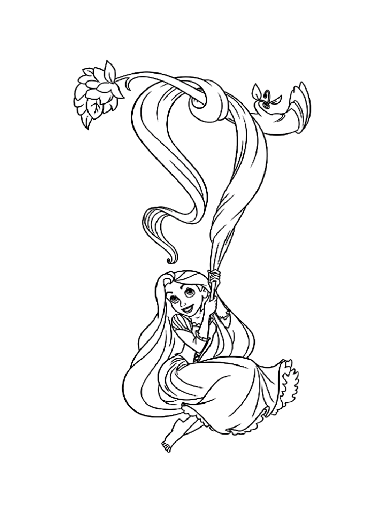Easy free Tangled coloring page to download : Rapunzel and her incredible hair