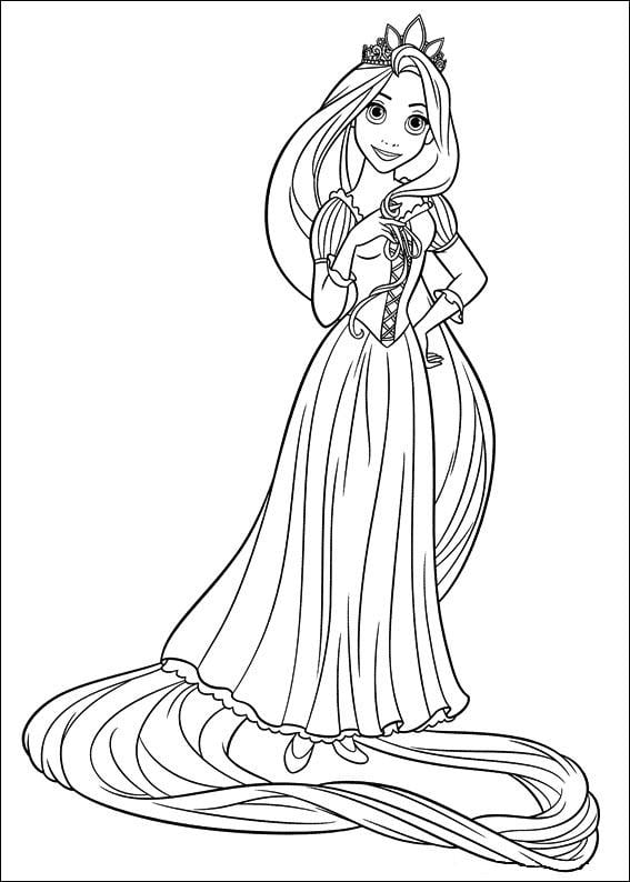 Printable Tangled coloring page to print and color with Rapunzel