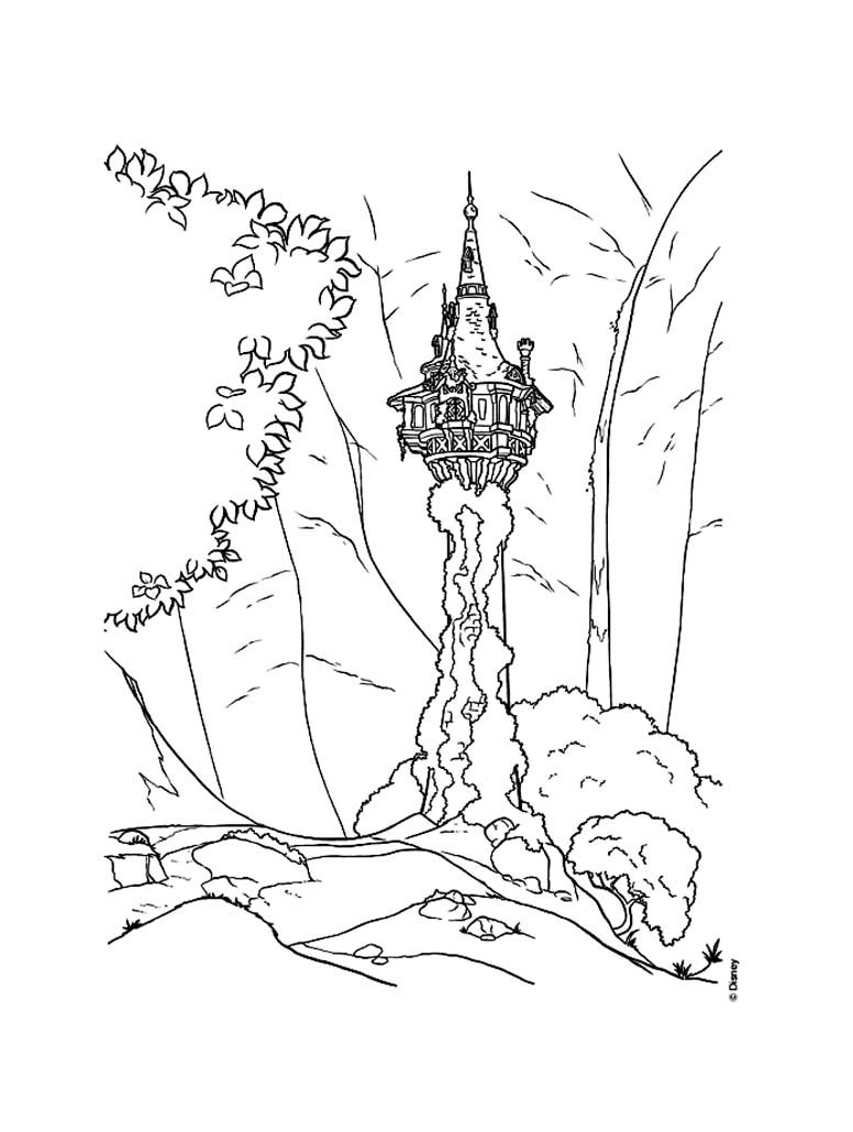 Simple free Tangled coloring page to print and color : The casle
