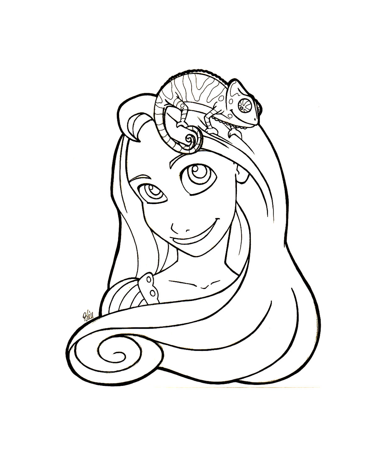 Tangled coloring page to print and color : Rapunzel portrait