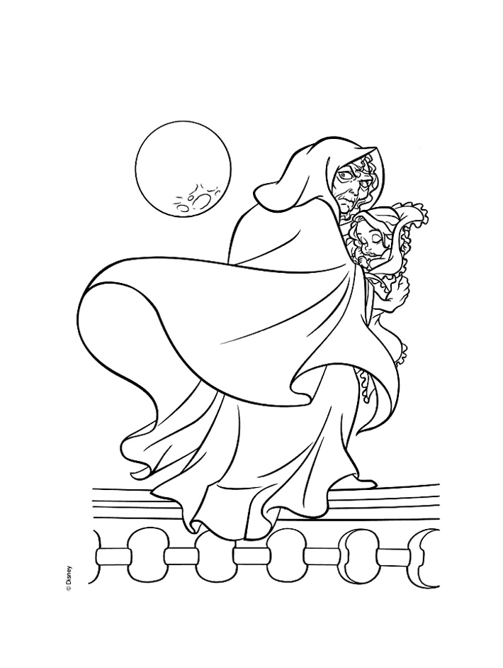 Simple Tangled coloring page for kids : Mother Gothel