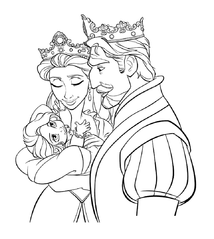 Free Tangled coloring page to print and color : Queen Arianna and King Frederic