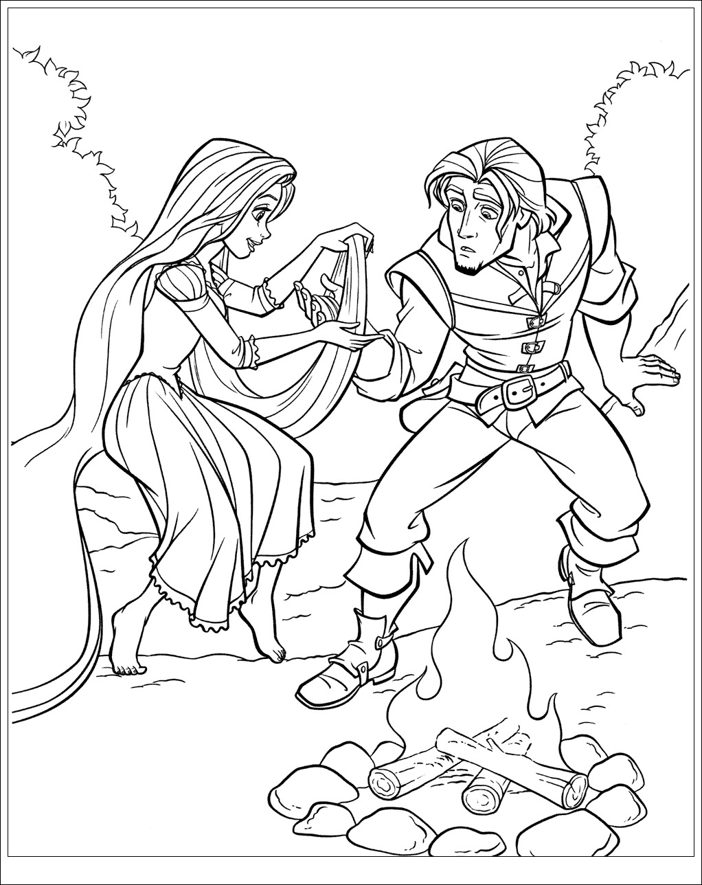 Simple Tangled coloring page to print and color for free, inspired by 2010 Disney movie