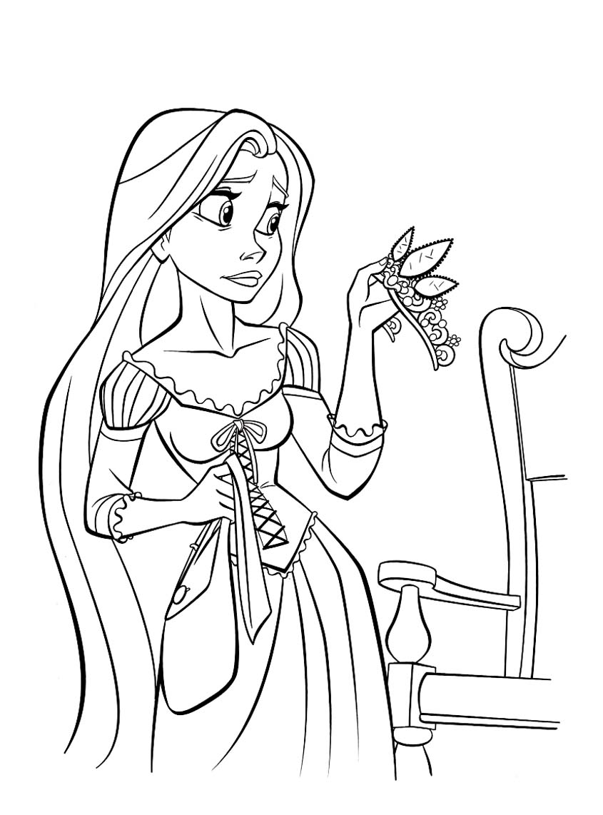 Beautiful Tangled coloring page to print and color : Rapunzel, beautiful Disney princess