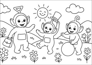Three friends playing (Teletubbies Coloring Page)