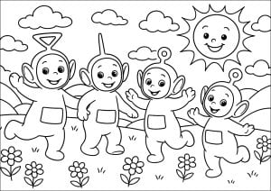 Teletubbies at play (Coloring Page)