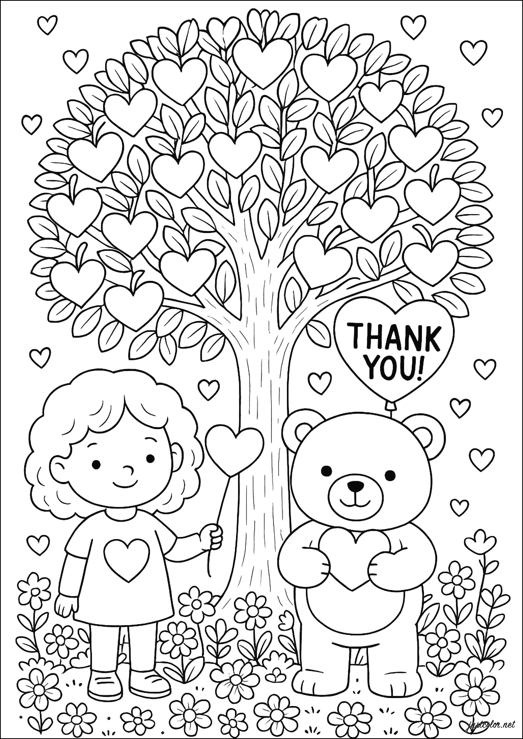 A beautiful tree to say THANK YOU (Printable Coloring Page for Kids)