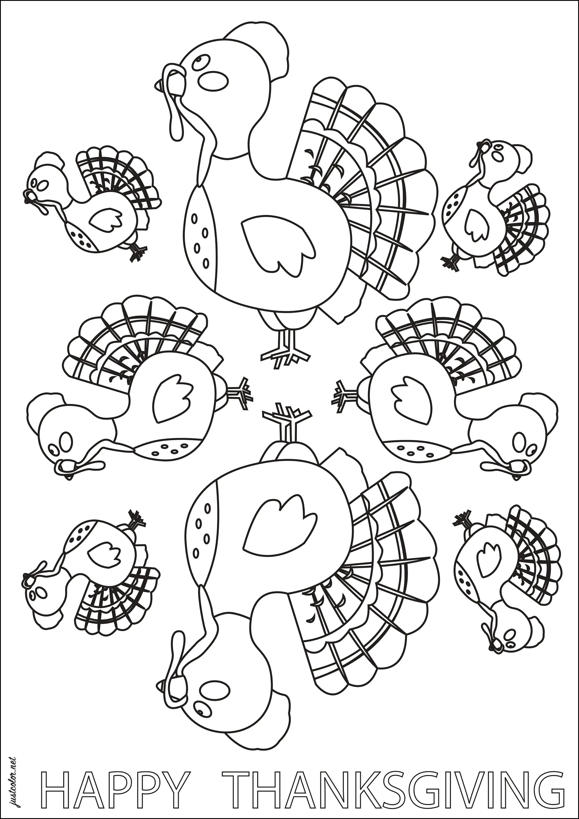 Thanksgiving turkeys (Printable Coloring Page for Kids)