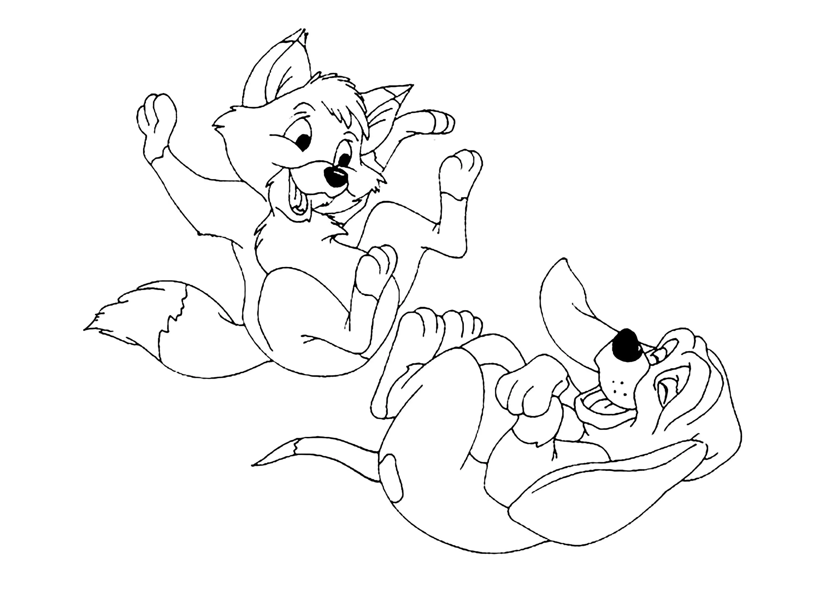 Tod, Copper and Big Mama (Printable The Fox and the Hound Coloring Page for Kids)