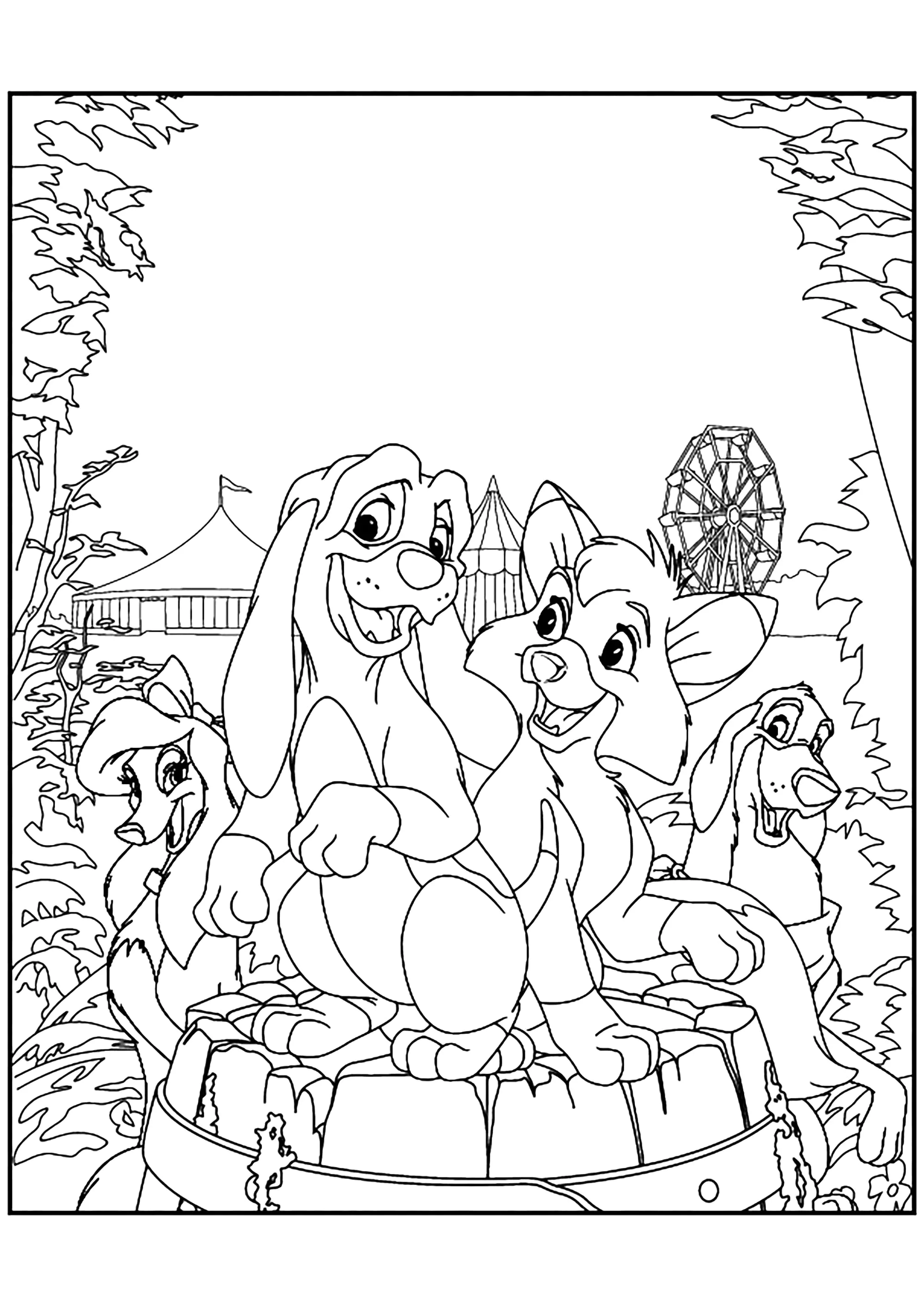 The Fox and the Hound characters (Printable Coloring Page for Kids)