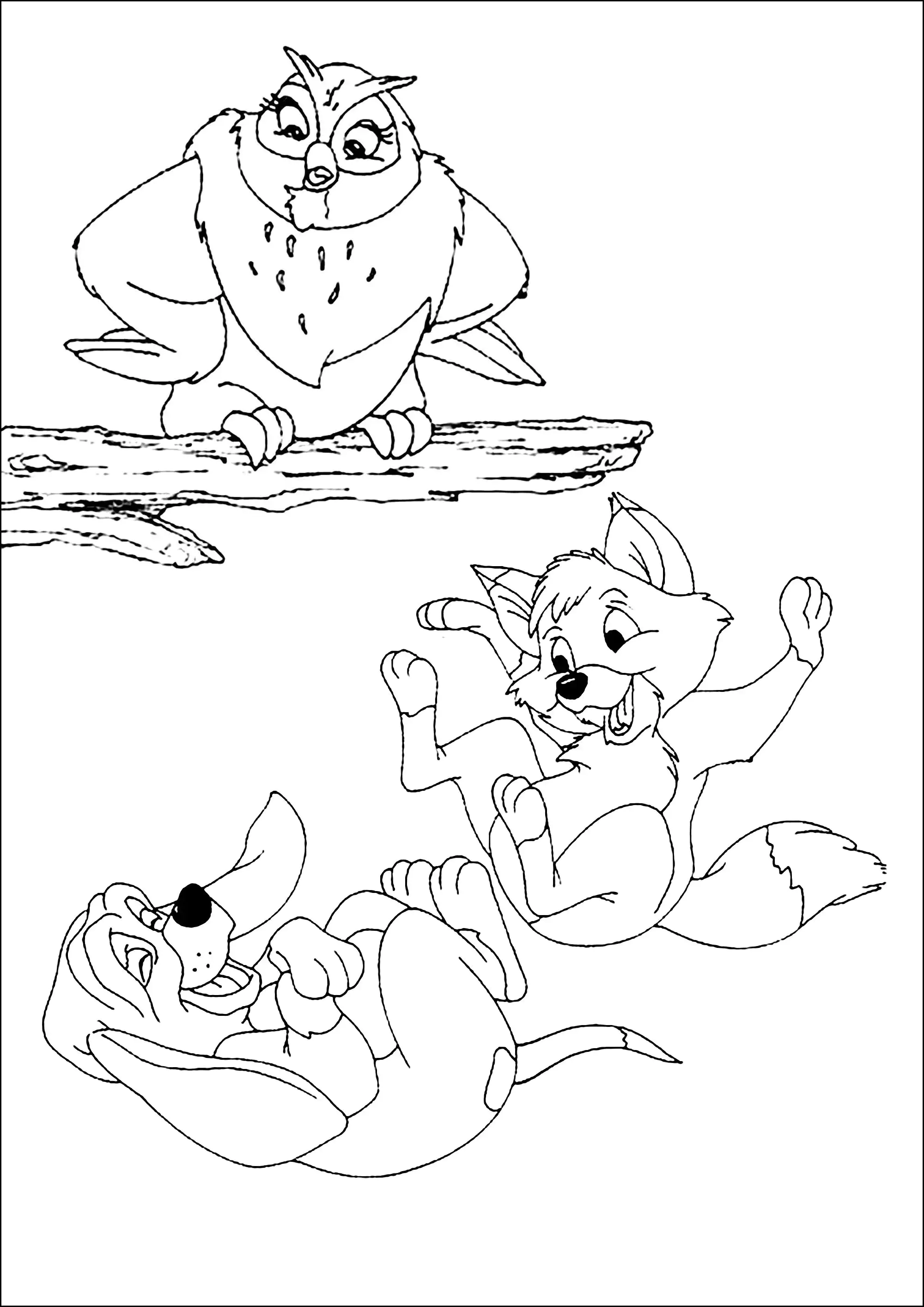 Tod and Copper are playing (Printable The Fox and the Hound Coloring Page for Kids)