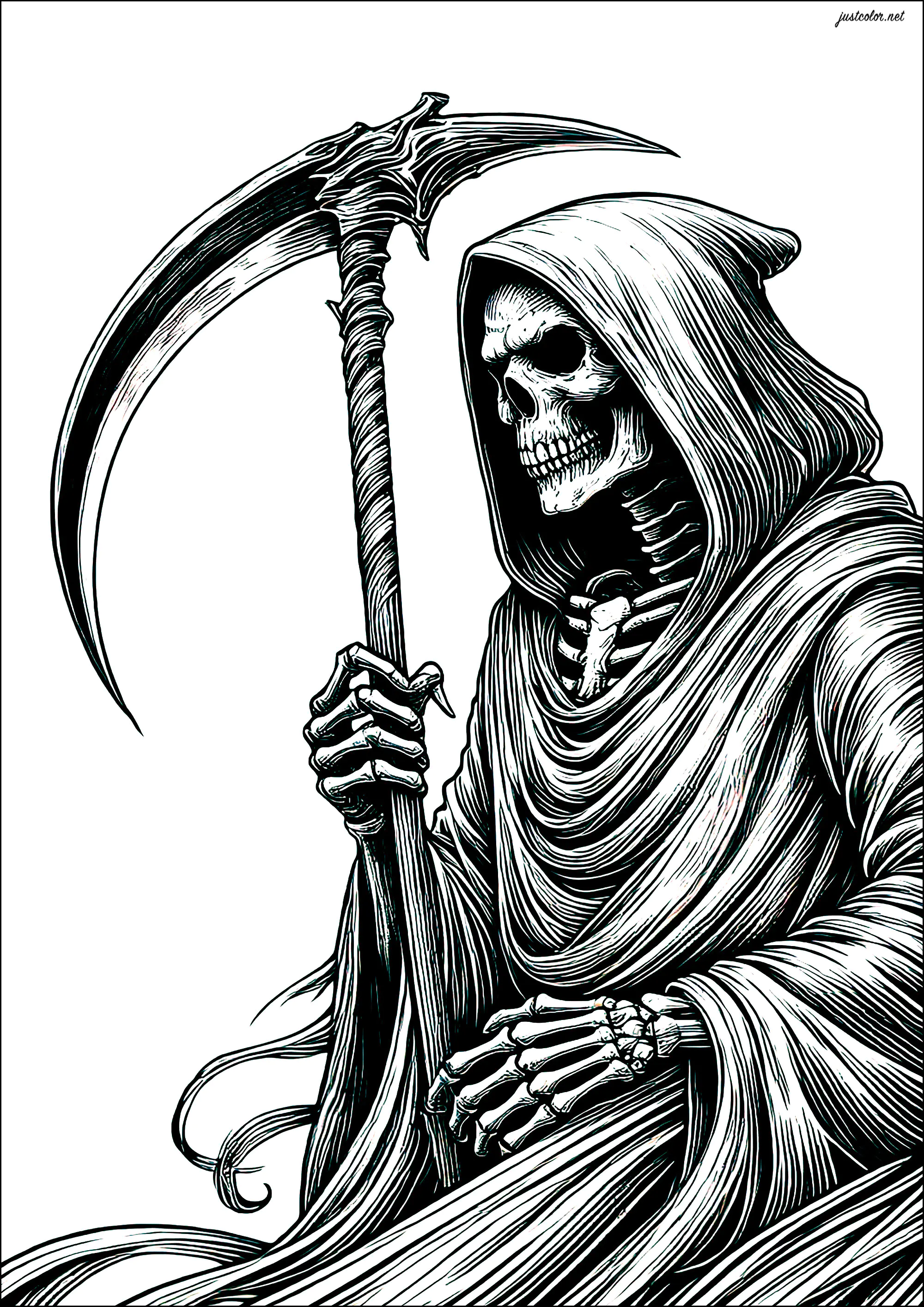The grim reaper to print for free (Printable Coloring Page for Kids)