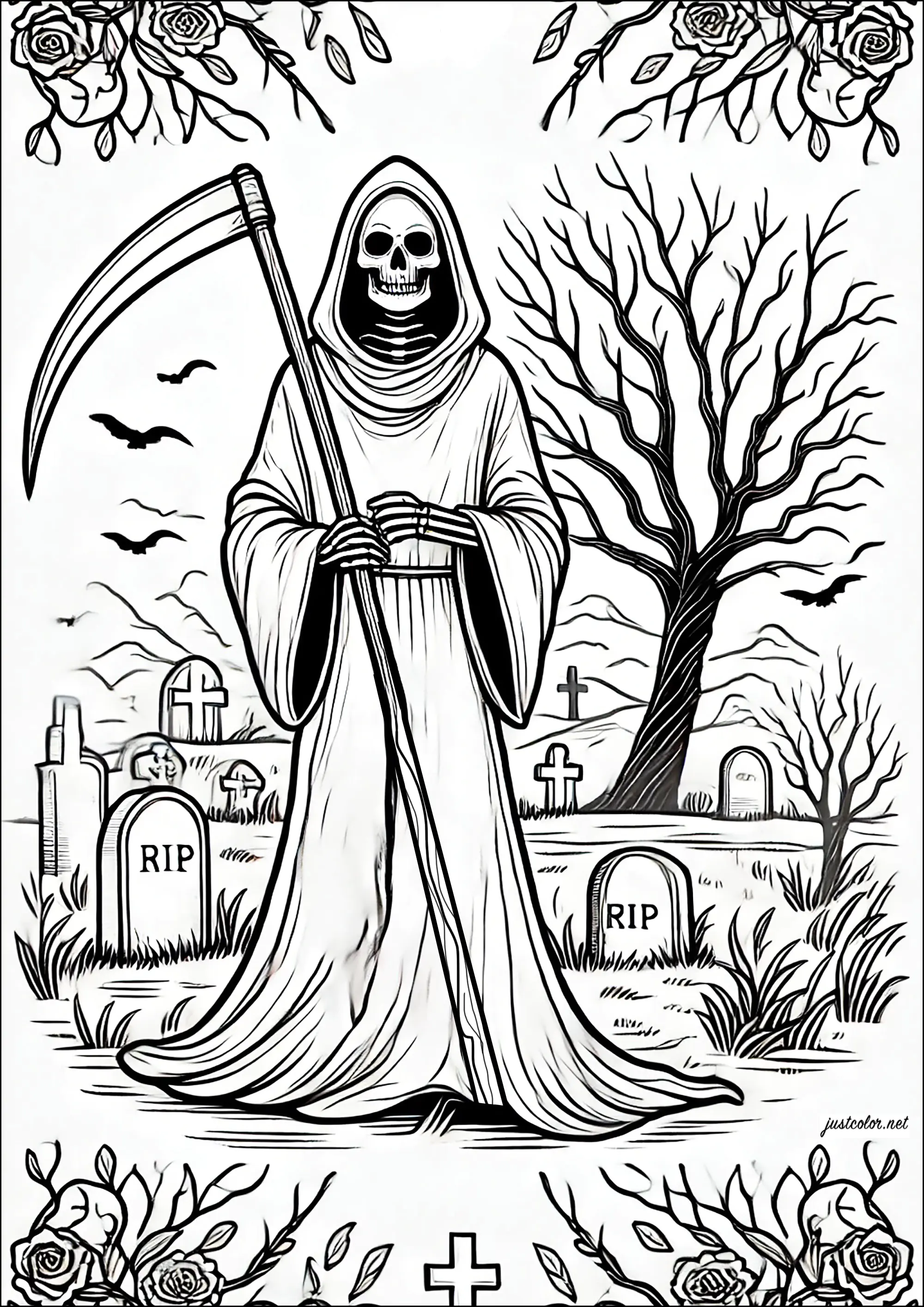 The grim reaper to download (Printable Coloring Page for Kids)