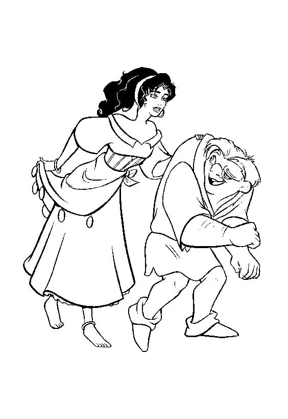 Coloring of Esmerelda with Quasimodo (Hunchback of Notre Dame from Disney)