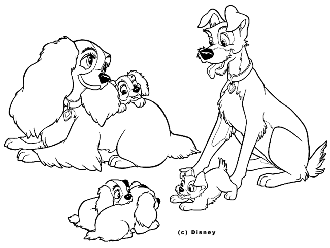 The Lady And The Tramp coloring page with few details for kids