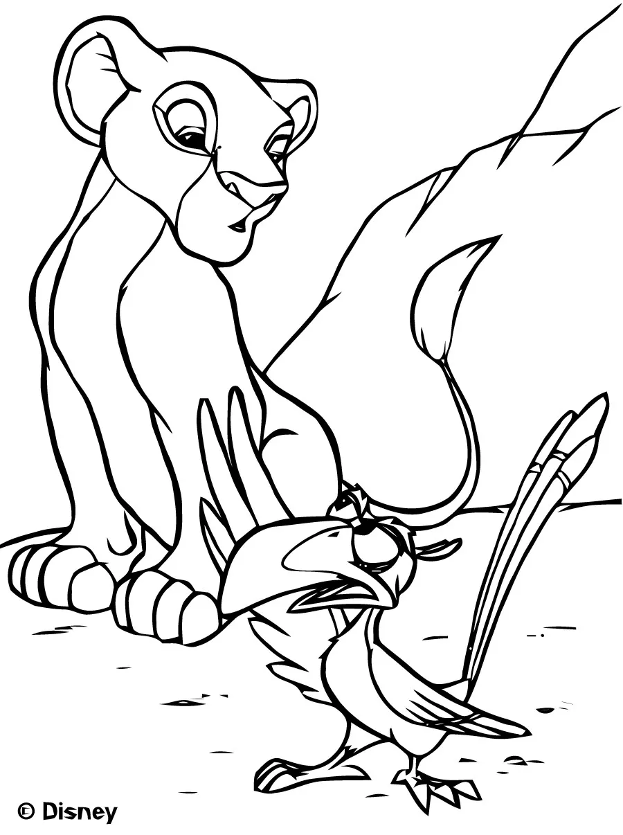 Simba with Zazu (Printable The Lion King Coloring Page for Kids)