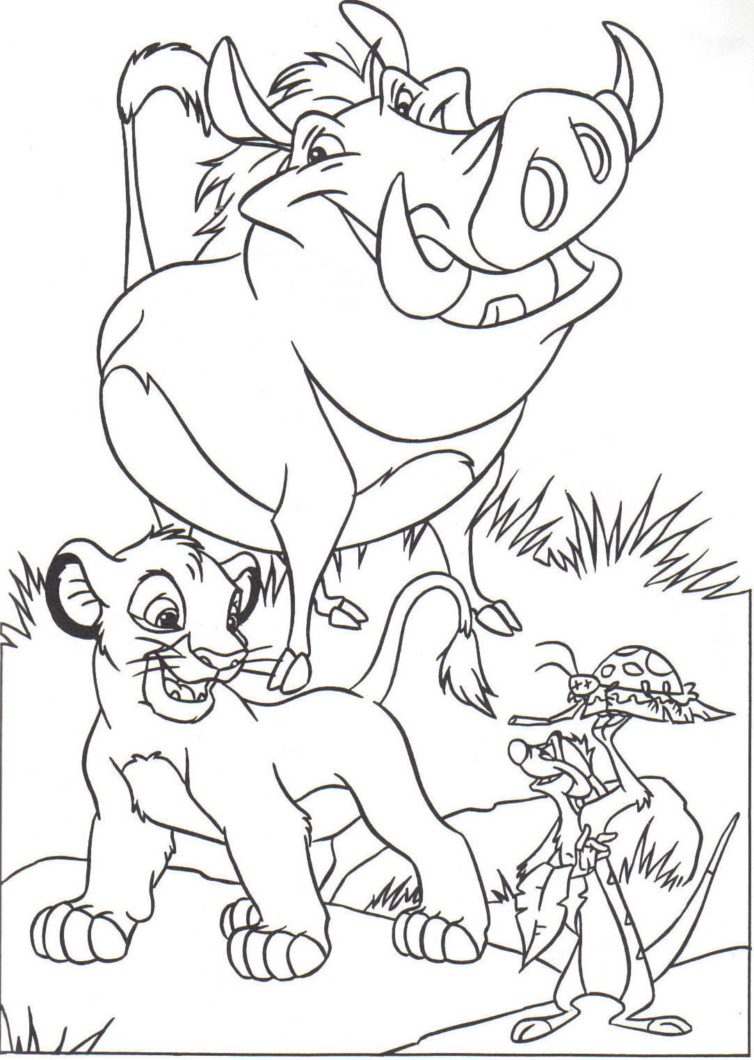 Timon, Pumbaa with their friend Simba