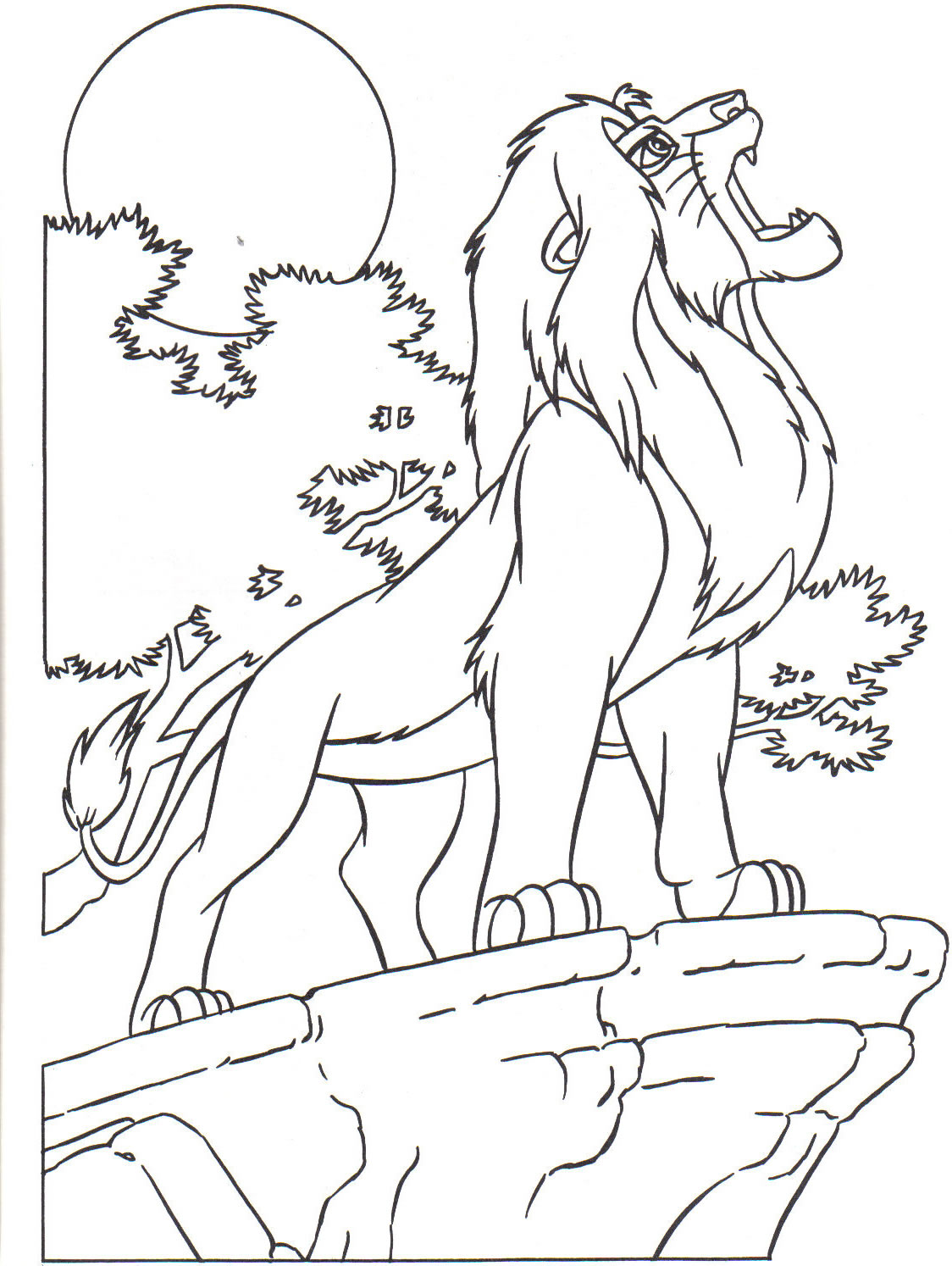 Funny The Lion King coloring page with Simba, screaming in the jungle