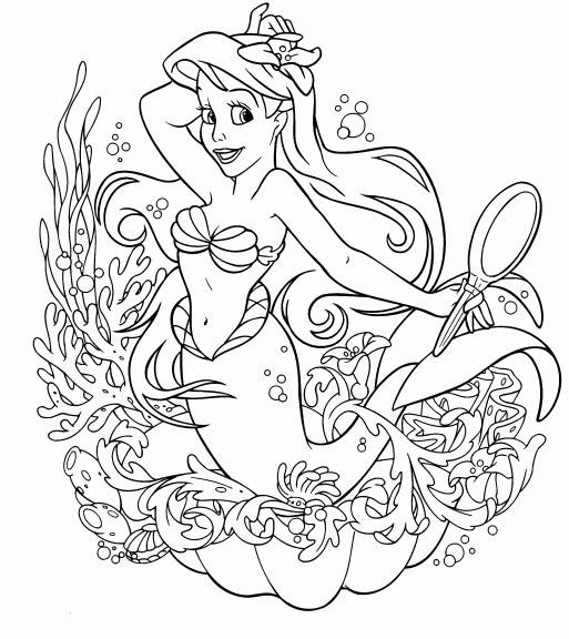 Drawing of the mermaid Ariel to print and color