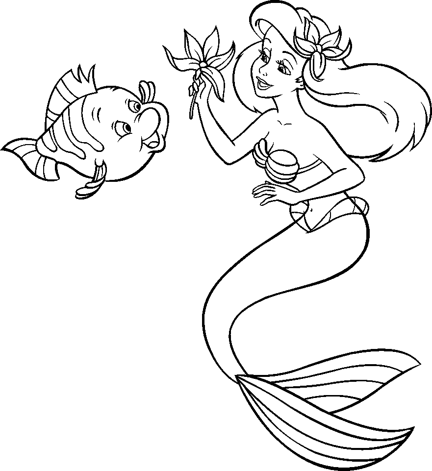 The Little Mermaid (Disney): Ariel with Polochon - The Little Mermaid Kids  Coloring Pages