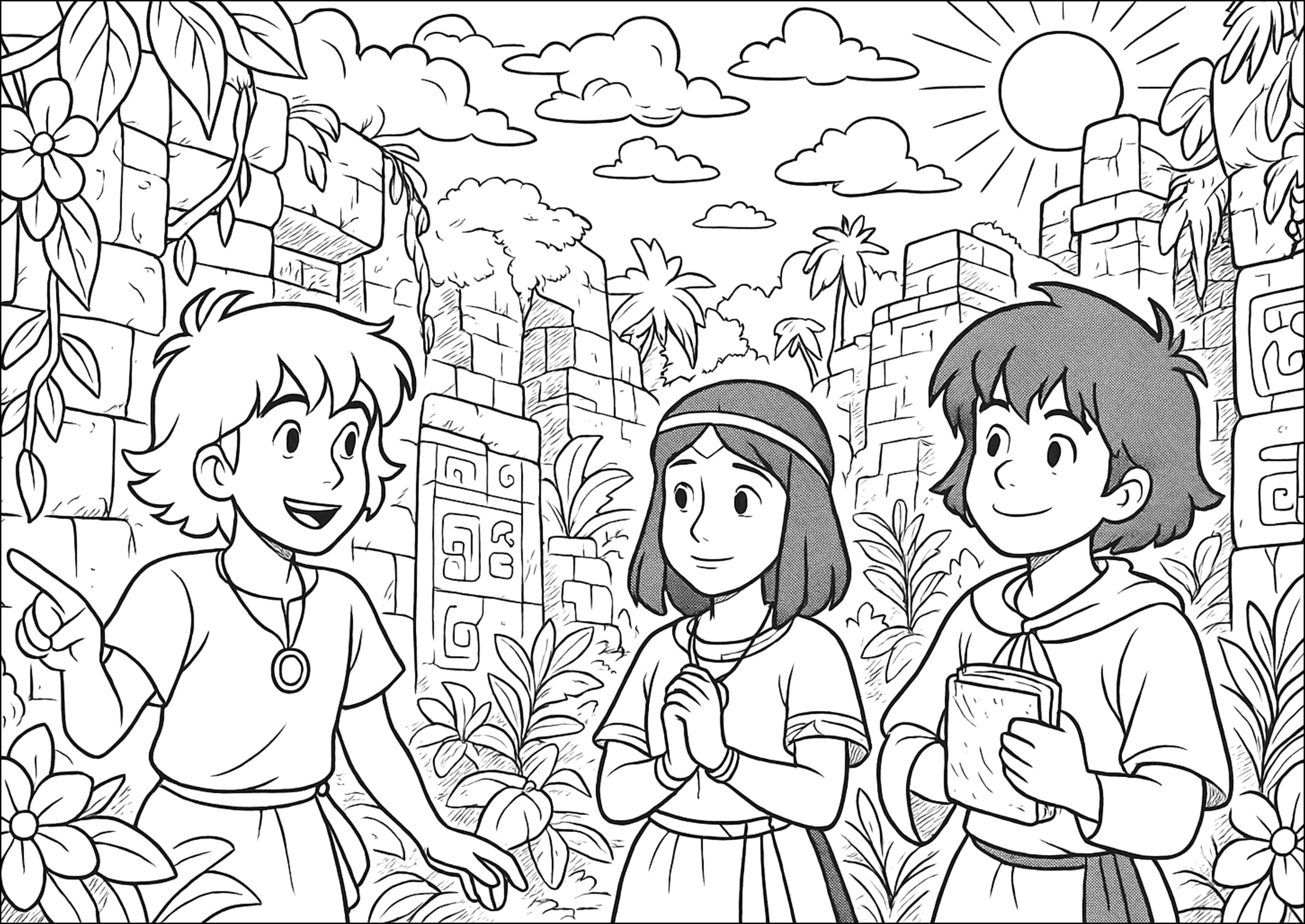 Exploration of the Inca Temple (Printable The Mysterious Cities Of Gold Coloring Page for Kids)