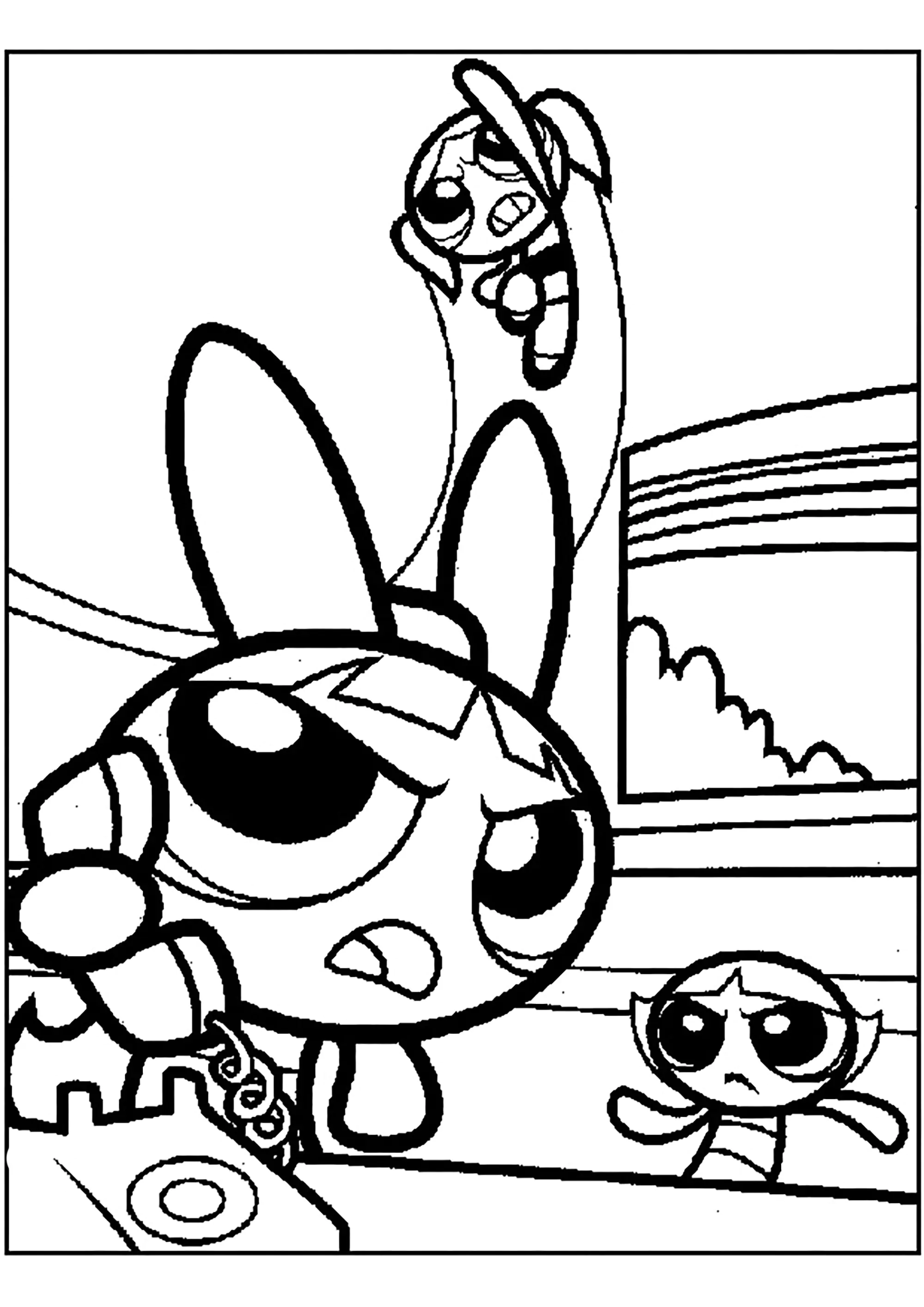 Bubbles, Blossom, and Buttercup ready for battle (Printable The Powerpuff Girls Coloring Page for Kids)