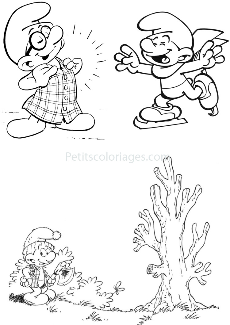 4 simple Smurfs coloring pages