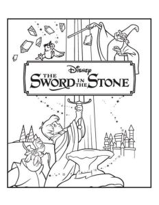 Colouring reproduction of the DVD cover of The Sword in the stone (Coloring Page)