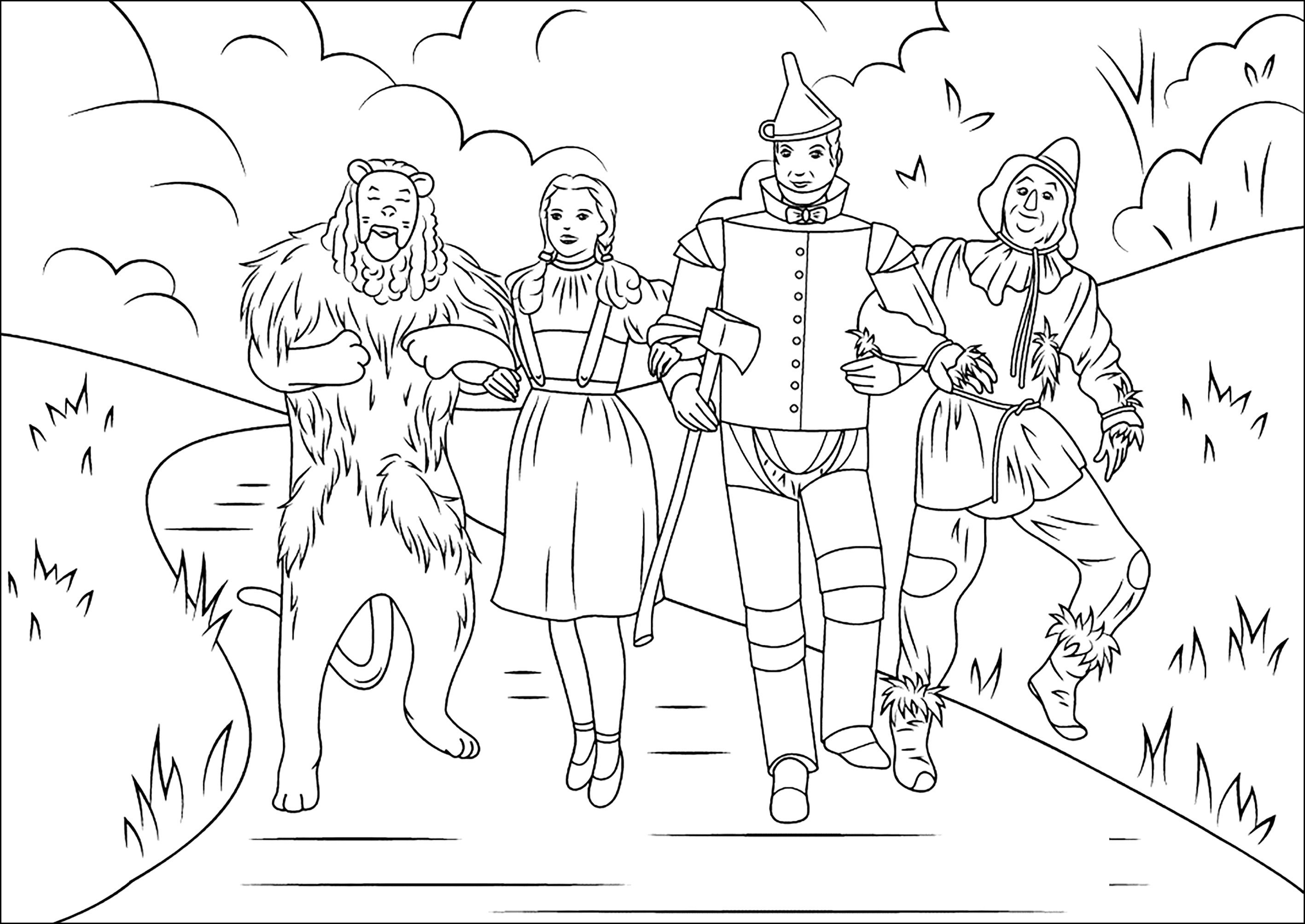 The Four Companions of the Wizard of Oz (Printable Coloring Page for Kids)