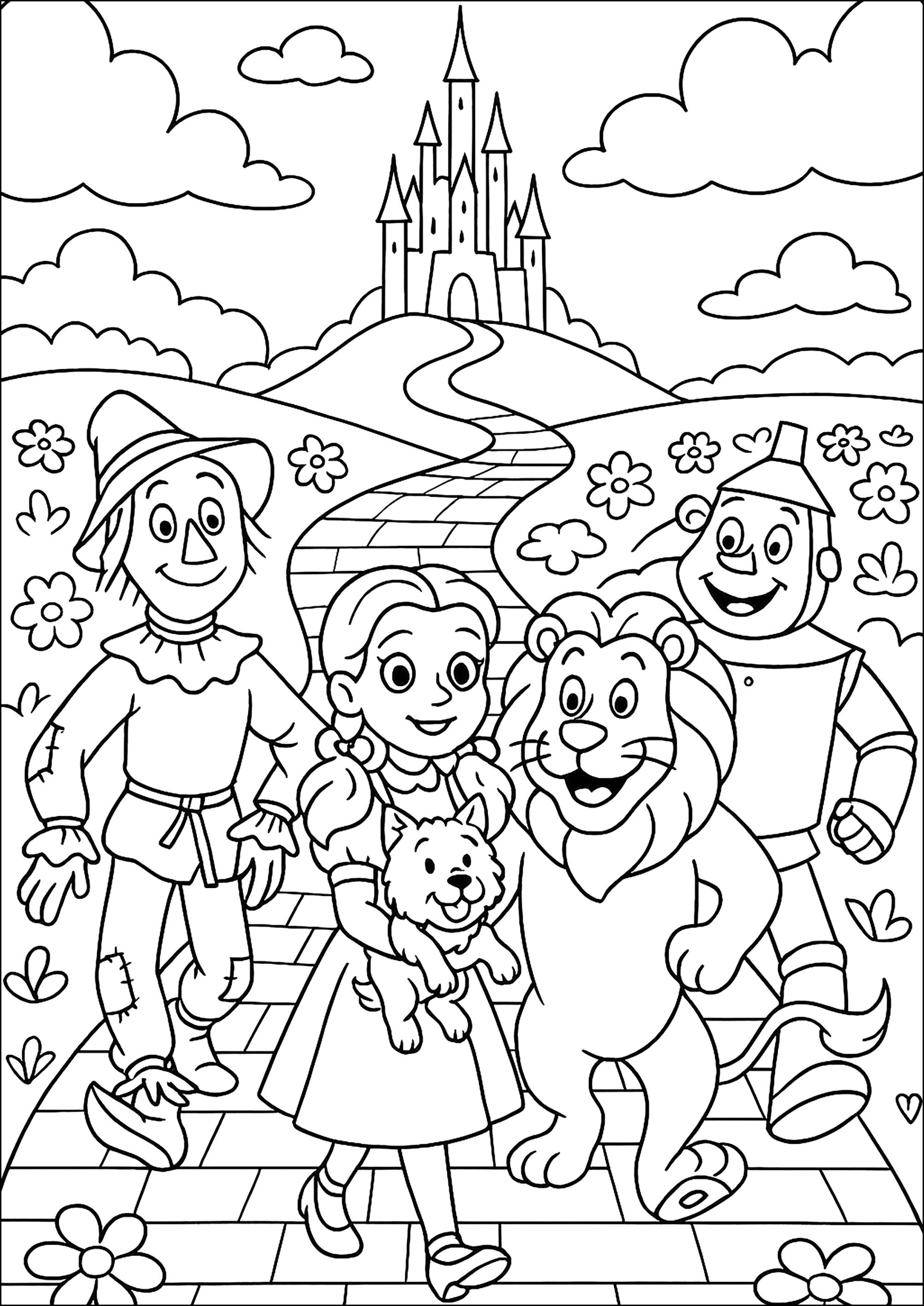 Magical adventure in the Land of Oz (Printable The Wizard of Oz Coloring Page for Kids)