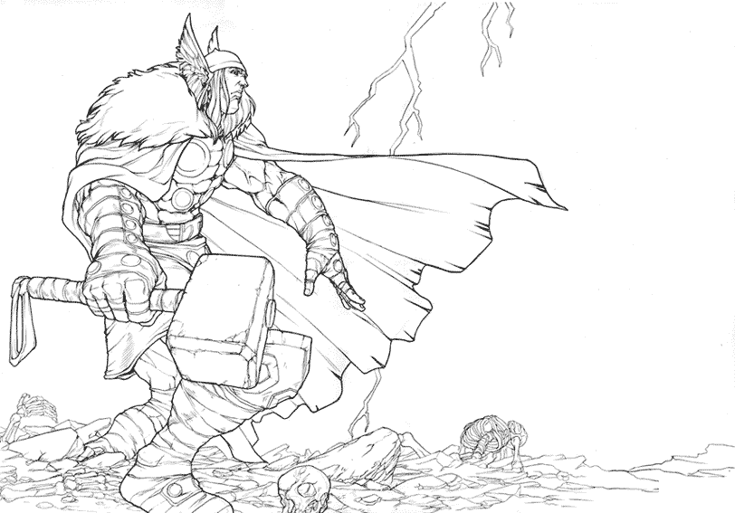 Thor and his hammer: Mjöllnir (Printable Coloring Page for Kids)