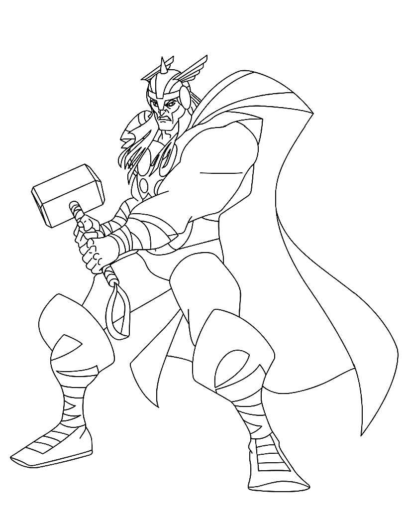 Thor to color for children - Thor Kids Coloring Pages
