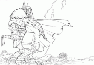 Printable Coloring Page for Kids : Thor and his hammer: Mjöllnir