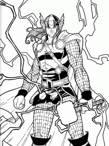 Printable Coloring Page for Kids : Thor surrounded by lightning