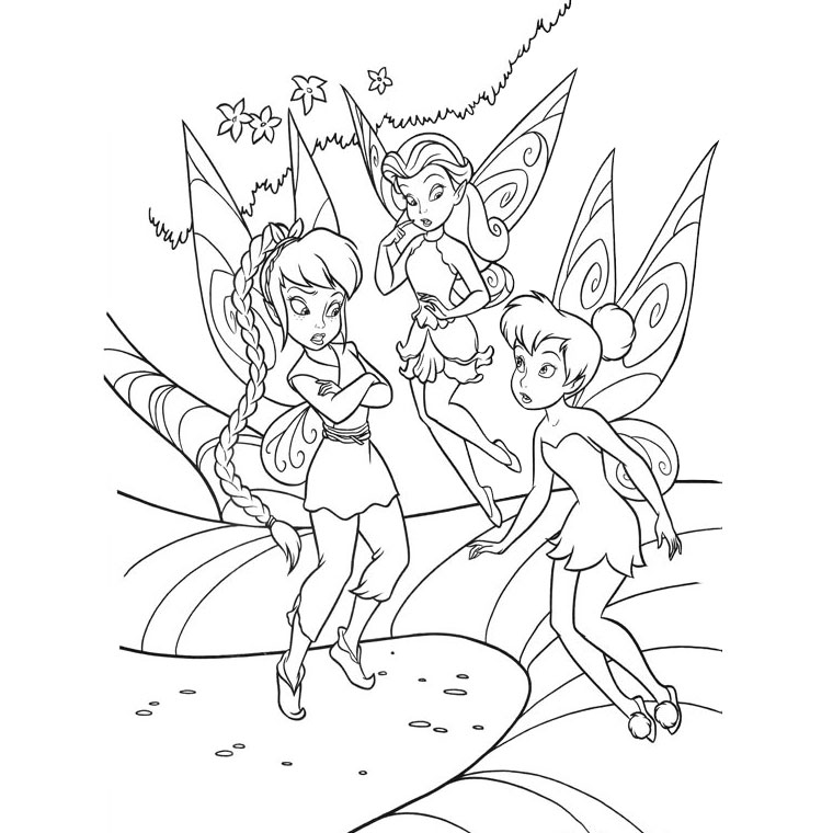 Image of The Tincker bell fairy and 2 of her friends to print and color