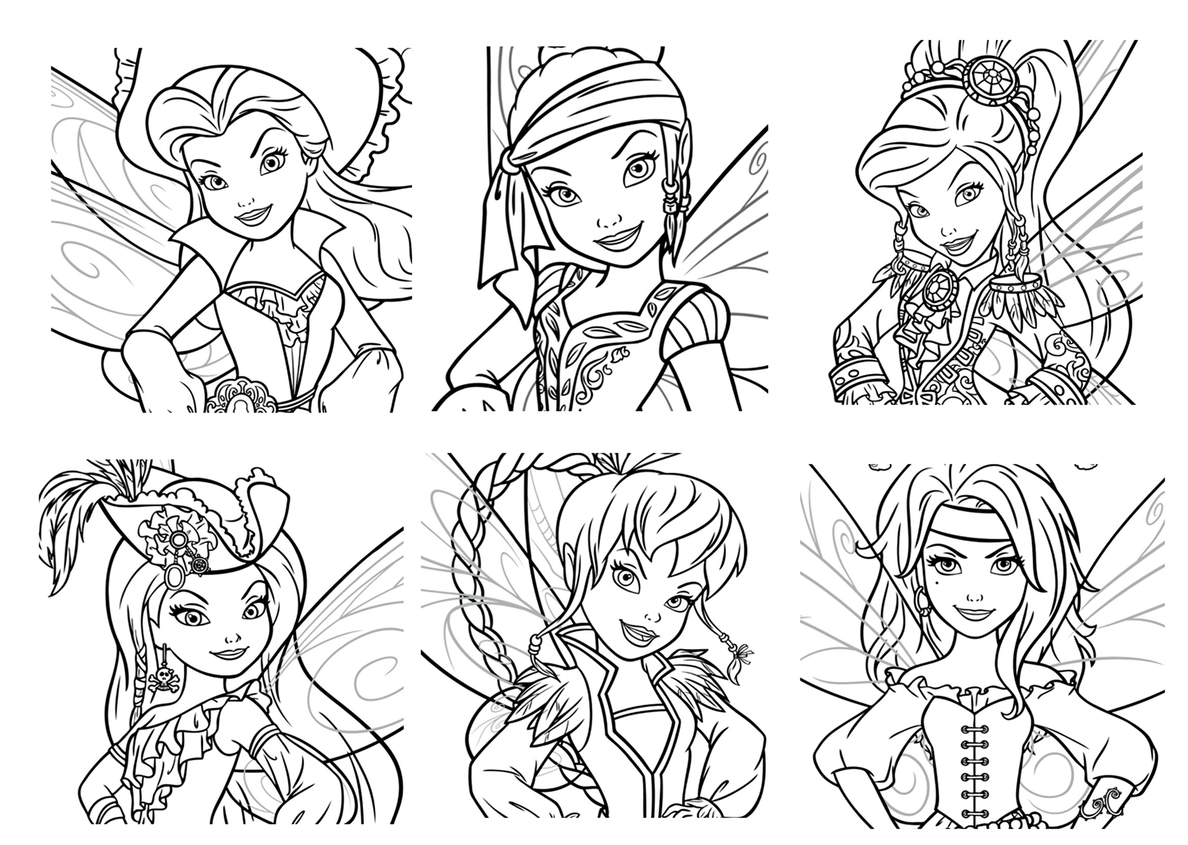 All the fairies of Tincker bell and the Pirate Fairy to color
