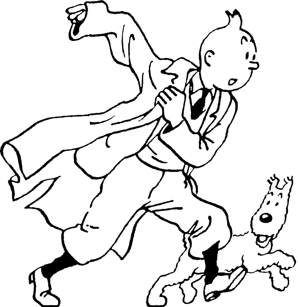 Free coloring pages of Tintin and Snowy