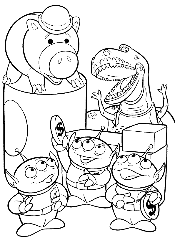 Hamm Aliens And Rex Toy Story Kids Coloring Pages