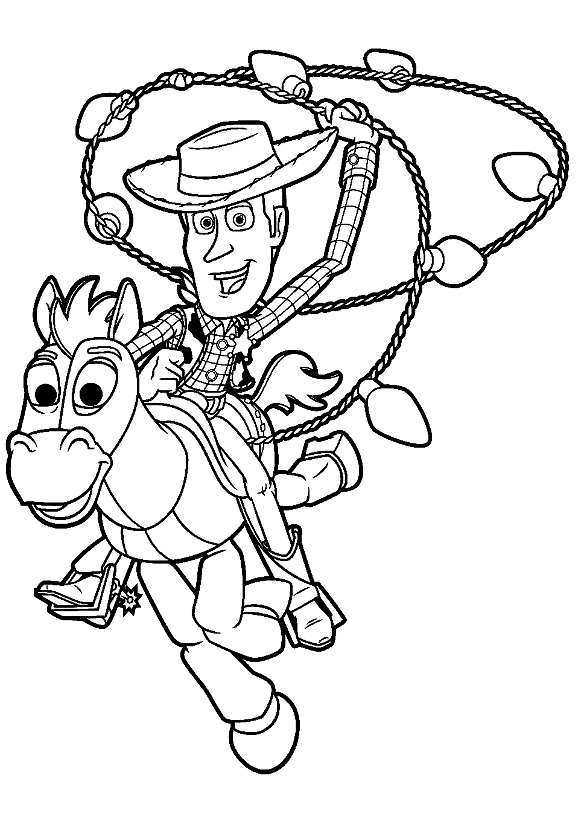 Woody in cowboy mode on his horse Toy Story Kids Coloring Pages