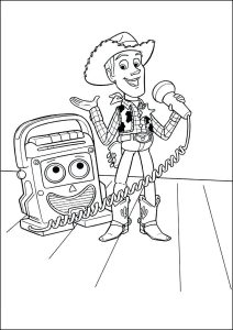 Woody sings with his friend the cassette recorder