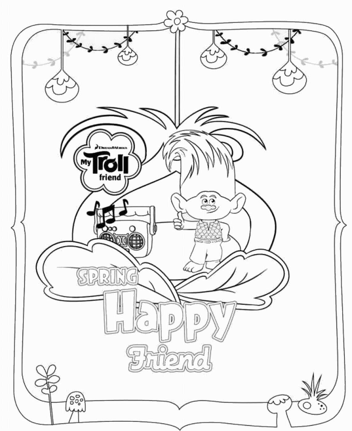 Beautiful Trolls coloring page to print and color