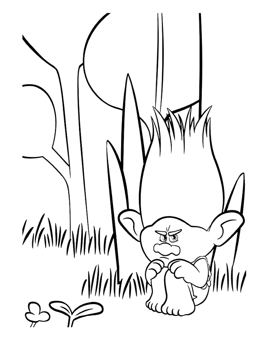 Branche, but why is he so sad? (Printable Trolls Coloring Page for Kids)