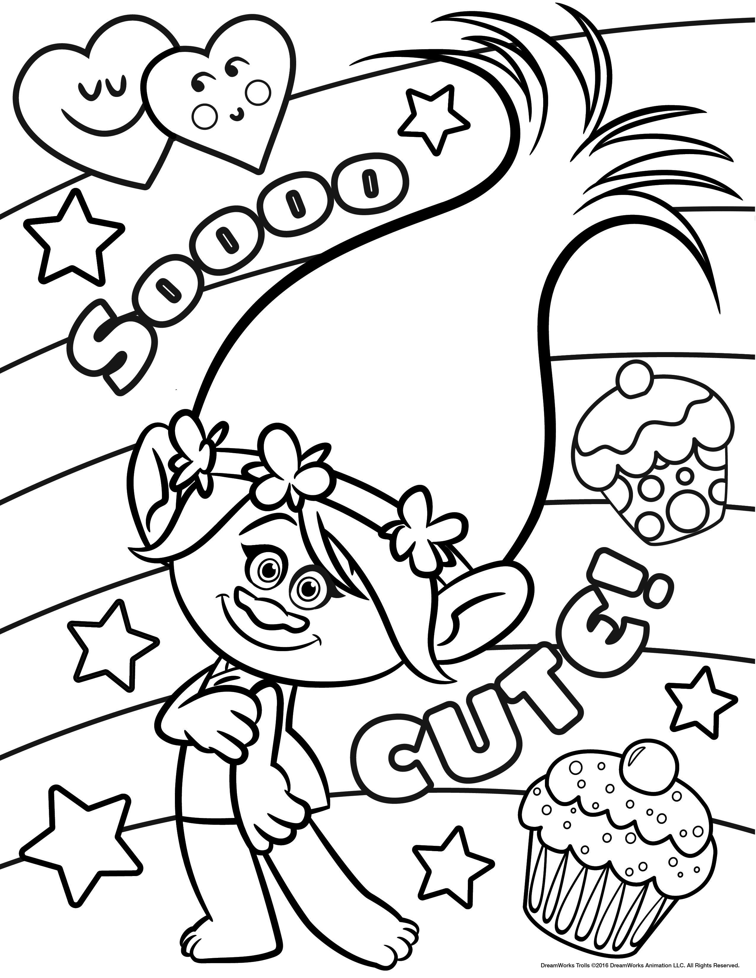 Poppy So Cute Trolls Kids Coloring Pages